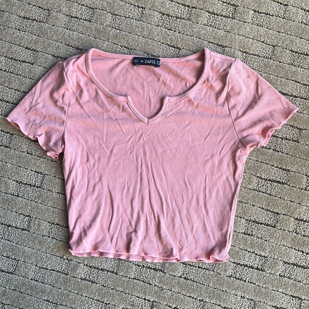 Zaful v neck pink tshirt